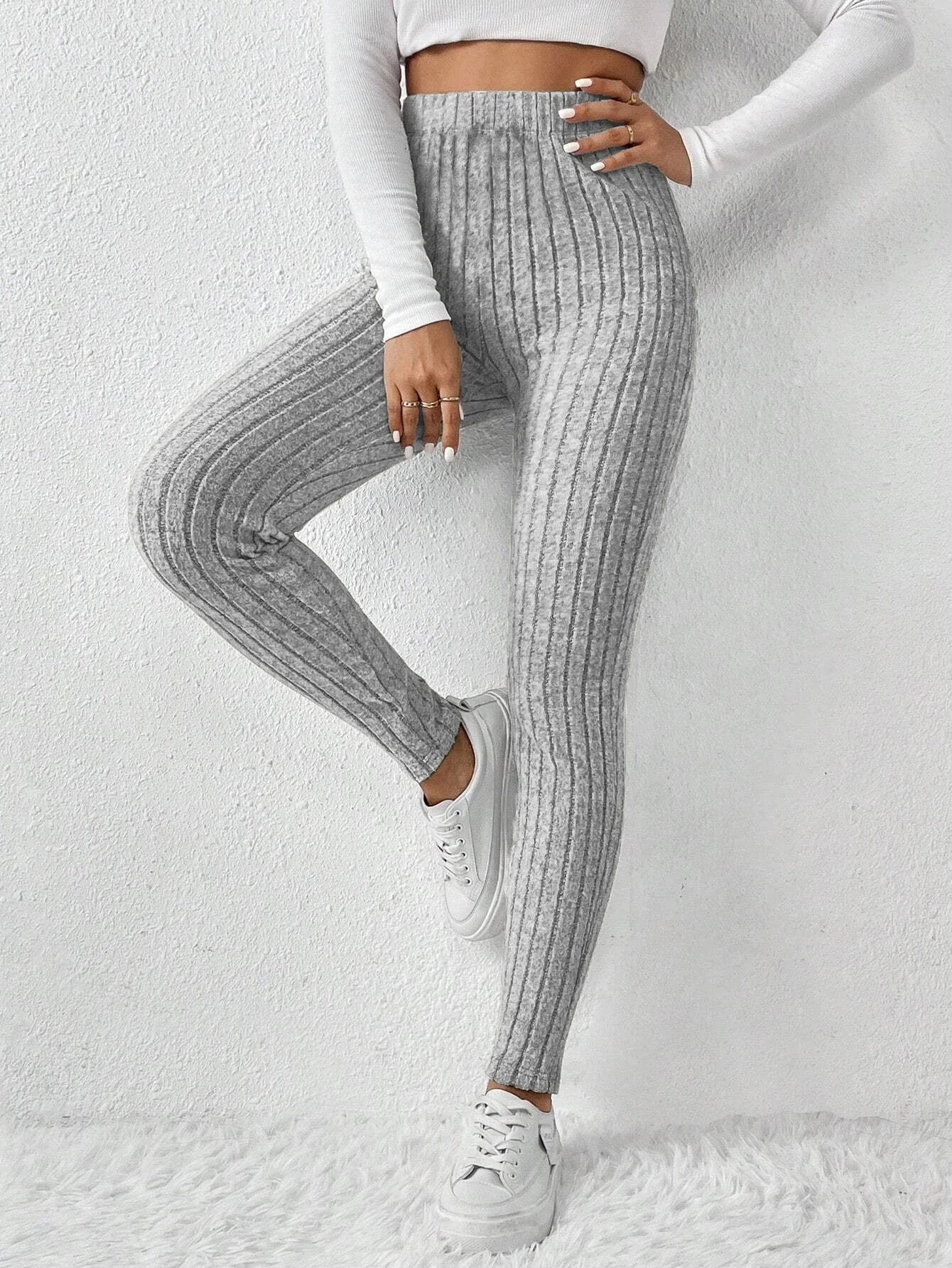 Fashionable Ribbed Knitted Tight Base Layer Pants Stylish And Comfortable Knit Tights for Women