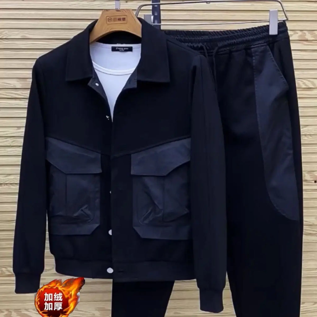 men clothing Spring and Autumn Washed Denim Suit Fashion Brand Jacket Korean Overalls Men's Casual Slim Black Two-Piece Suit
