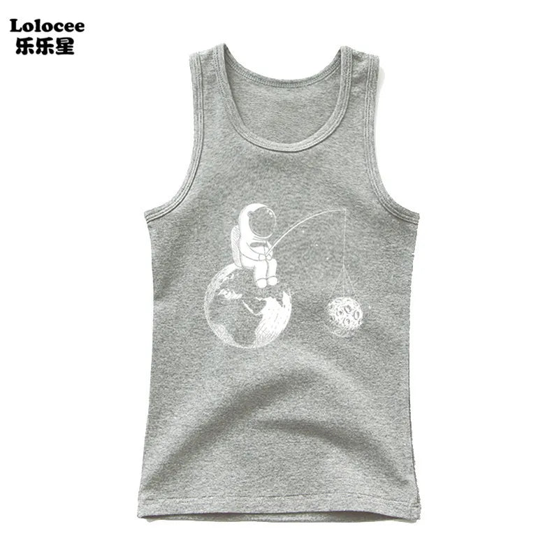 2024 Toddler Kid Clothes Summer Cotton Vest Top Boys Sleeveless Cartoon Dabbing Astronaut T-shirt Children Singlets