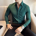 Men Dress Shirt 2026 Autumn British Style Solid Casual Slim Fit Formal Camisas V-neck Long Sleeves Shirt Streetwear Men Clothing