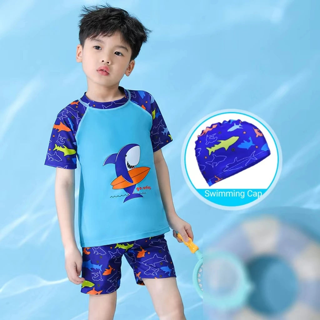 Children's Swimming Costume Three-Piece Boys and Girls New Small and Medium-Sized Children's Split Boy's Swimsuit Suit Suit