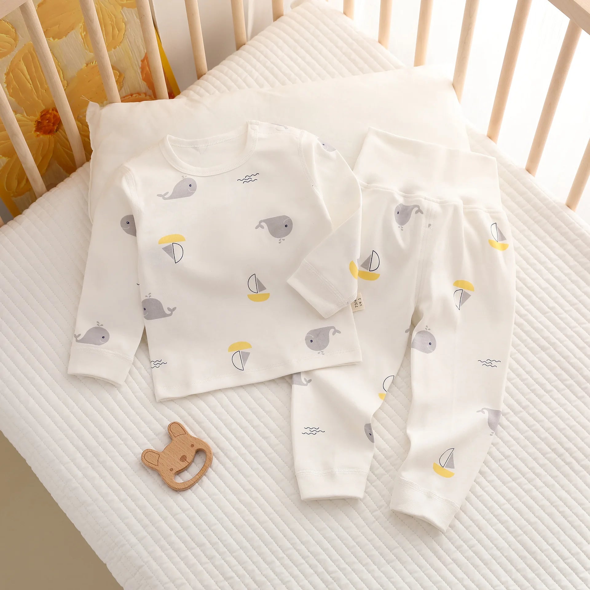 Two-Piece Baby Sleepwear Set Pure Cotton Top and Bottom Set Newborn Separate Homewear Set Toddler Spring, Autumn, and Winter Sle