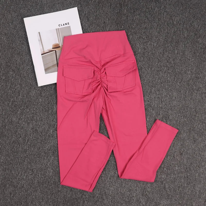 TRY TO BN Fitness Yoga Pants Sports Stretch Leggings Back Pockets Women High Waist Push Up Leggings Workout Running Gym Clothing