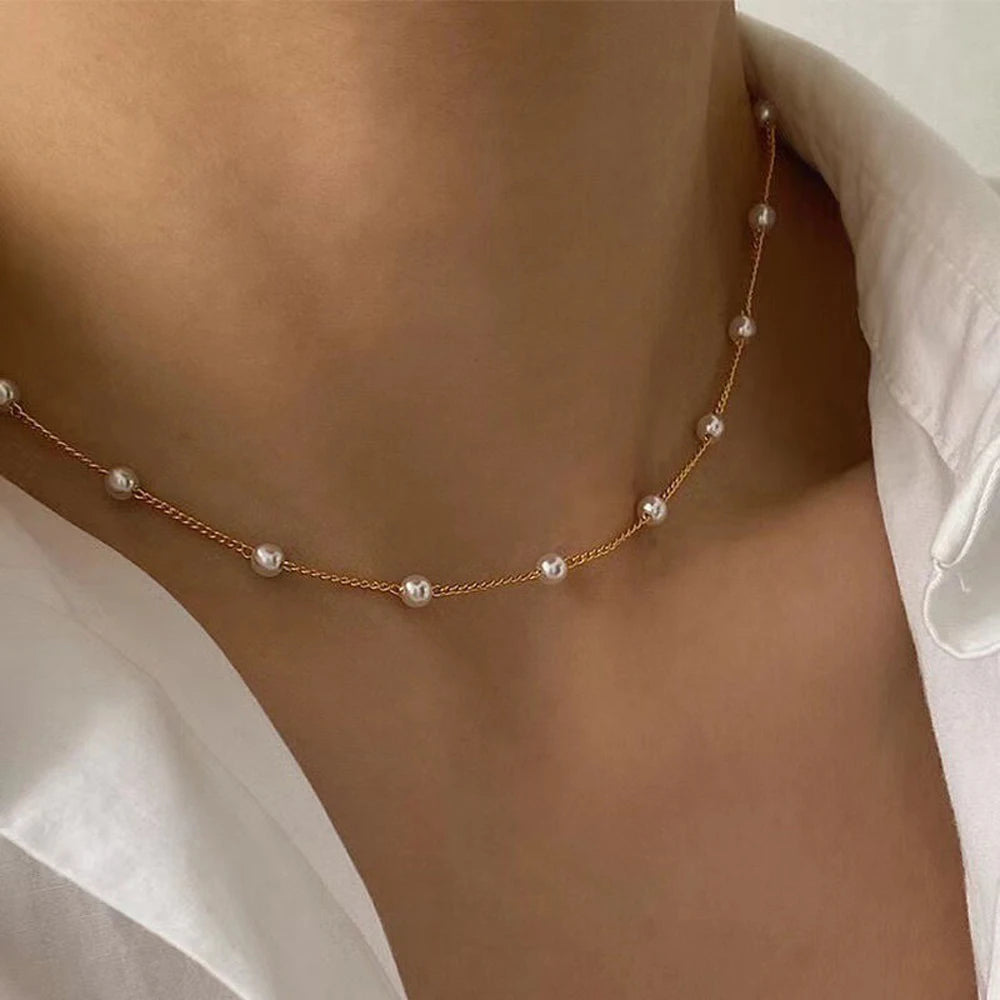 Wu's 2022 New Beaded Necklace Love Imitation Pearl Necklace  Gothic Necklace Necklace Versatile Necklace Imitation Pearl Short C