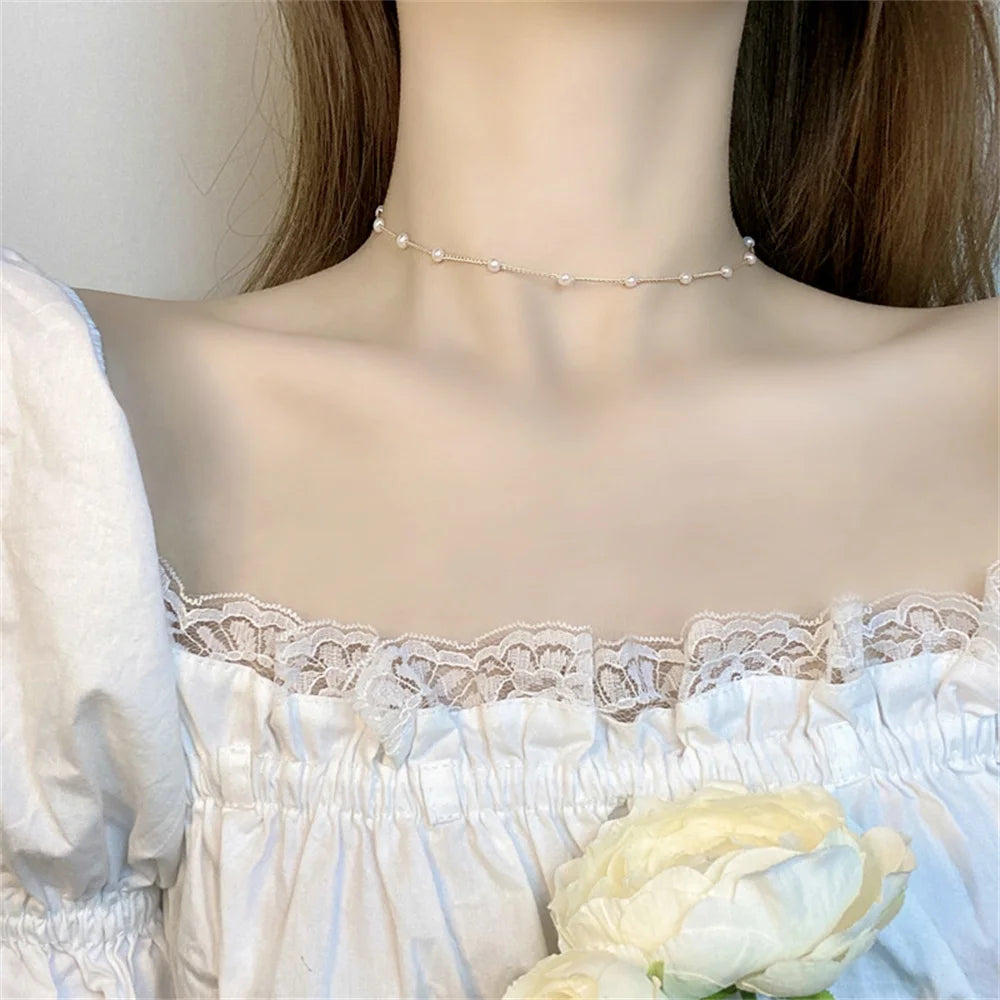 Wu's 2022 New Beaded Necklace Love Imitation Pearl Necklace  Gothic Necklace Necklace Versatile Necklace Imitation Pearl Short C