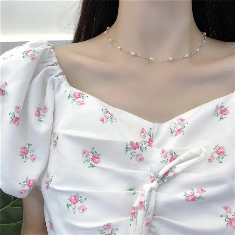 Wu's 2022 New Beaded Necklace Love Imitation Pearl Necklace  Gothic Necklace Necklace Versatile Necklace Imitation Pearl Short C